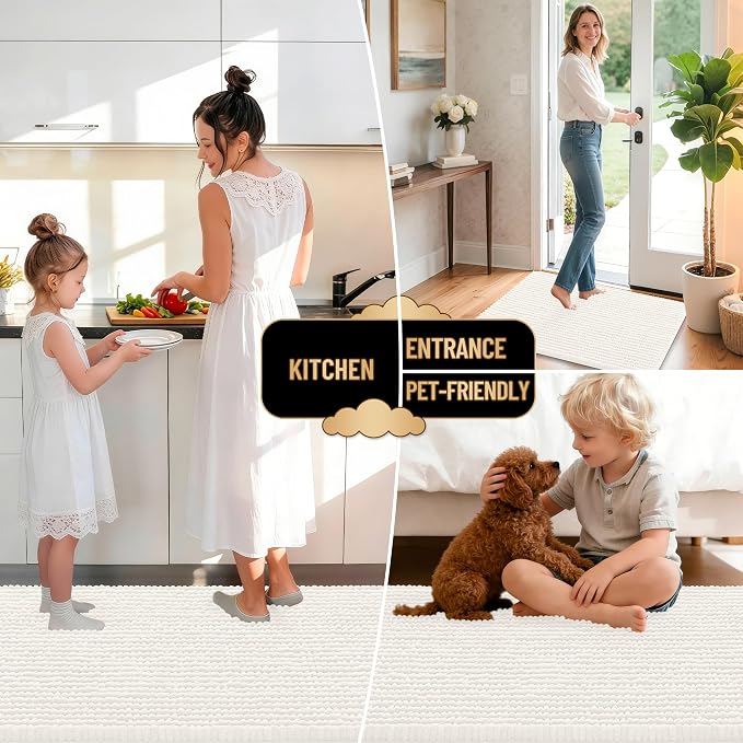OLANLY Thick Large Bathroom Rugs 40x32, Extra Soft Absorbent Chenille Bath Rugs, Rubber Backing, Machine Wash Dry, Bath Mats for Bathroom Floor, Tub and Shower, Home Decor Accessories, Ivory