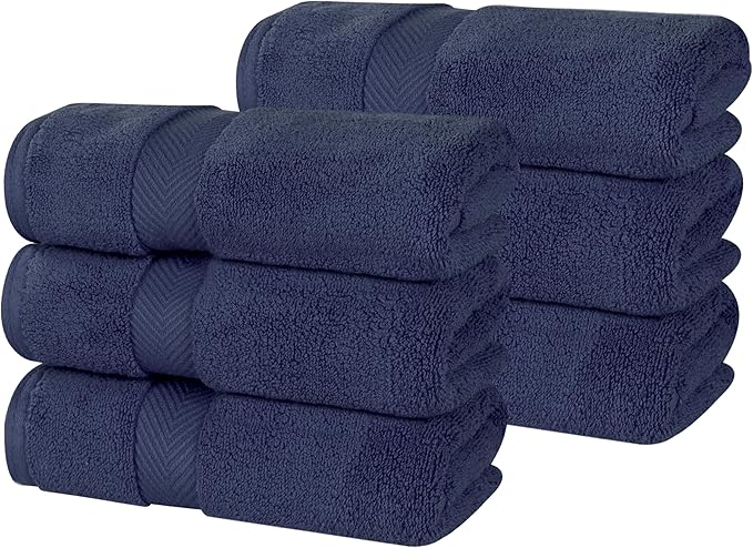 Superior Cotton Hand Towel Set, Medium Sized Towels, Plush Soft Absorbent Bathroom Basics, Home Essentials, Spa, Salon, Hotel, Kitchen, Luxury Quick Dry, Zero Twist Collection, Set of 6, Midnight Blue