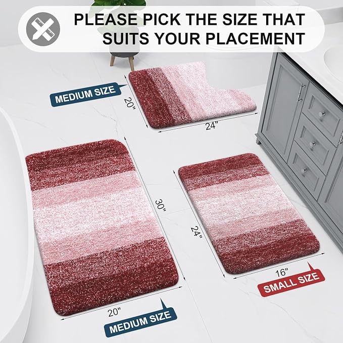 Arotive Microfiber Bathroom Rugs, Shaggy Soft and Absorbent Bath Rug, Thick Plush Machine Washable Dry Bath Mats for Bathroom, Tub and Shower, 47x17, Burgundy, Rectangular
