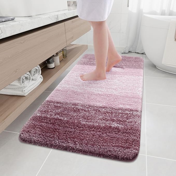 Arotive Microfiber Bathroom Rugs, Shaggy Soft and Absorbent Bath Rug, Thick Plush Machine Washable Dry Bath Mats for Bathroom, Tub and Shower, 54x24, Mauve, Rectangular