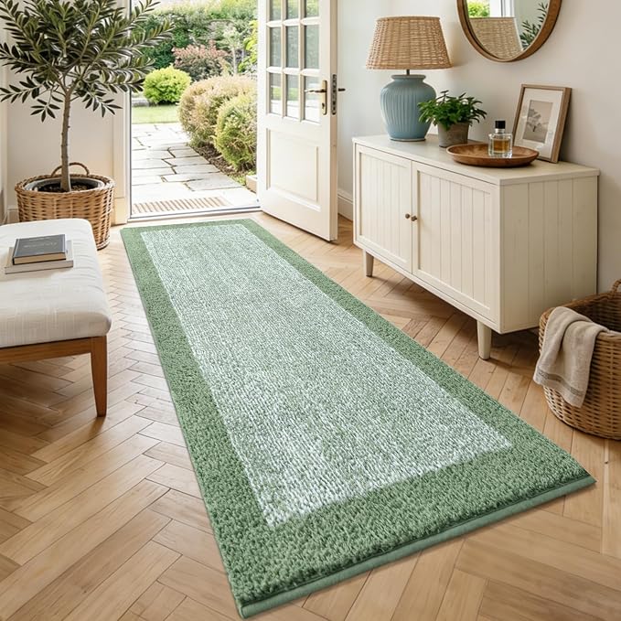 70x24 Long Bathroom Rugs Washable Non Slip, Green Bath Mat for Bathroom Floor Tub, Soft Absorbent Quick Dry Mats for Shower, Bathtub,Home Decor