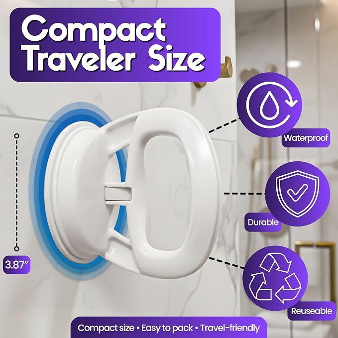 Changing Lifestyles - Safe-er-Grip Traveler Balance Assistant Bar | Traveler Balance Bar White Plastic Design Suction Cup Mount Tool-Free Installation Bath and Shower Use