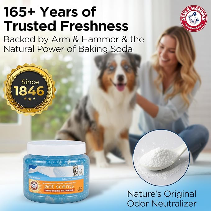Arm & Hammer for Pets Air Care Pet Scents Deodorizing Gel Beads, Pet Odor Eliminator for Rooms Closets and Small Spaces with Long Lasting Odor Control, Fresh Breeze Scent, 12 oz