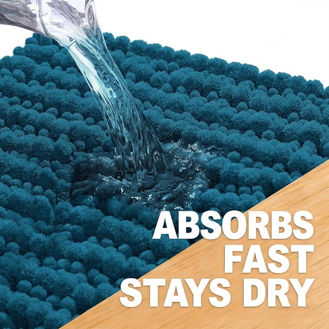 OLANLY Bathroom Rug Mat 59x35, Thick Soft and Absorbent Chenille Bath Mat, Non-Slip Rubber Backing, Machine Washable Quick Dry Bath Rugs for Tub Shower Floor, Home Decor Accessories, Peacock Blue