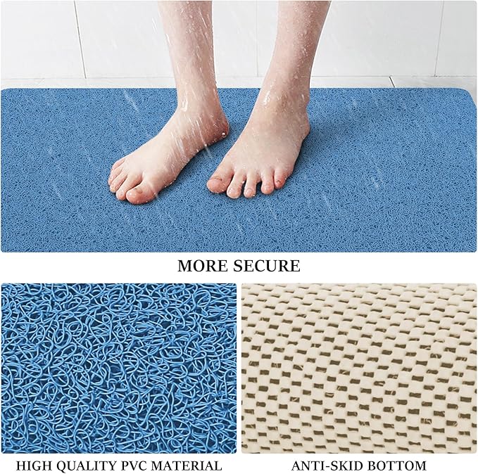 LuxStep Shower Mat Bathtub Mat,40x16 inch, Non-Slip Bath Mat with Drain, Quick Drying PVC Loofah Bathmat for Tub,Shower,Bathroom,Lake Blue
