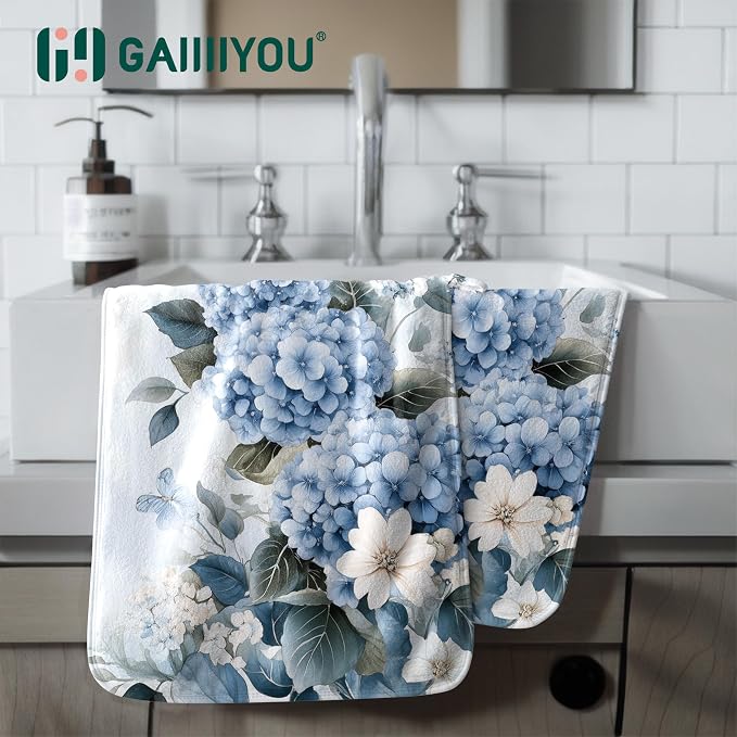 Blue Hydrangea Microfiber Hand Towels High Absorbent Coral Fleece Kitchen Towel for Home Decor