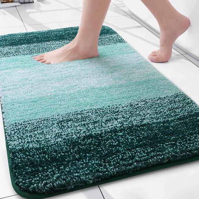 Arotive Microfiber Bathroom Rugs, Shaggy Soft and Absorbent Bath Rug, Thick Plush Machine Washable Dry Bath Mats for Bathroom, Tub and Shower, 24x16, Dark Green, Rectangular