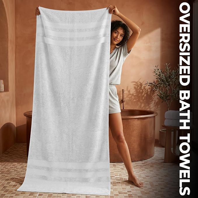 RIVERSIDE Pack of 2 Extra Large Bath Sheets 35 x 70 Inches, 100% Ring Spun Cotton, Hotel Quality, Oversized Bath Towels, Super Soft, Highly Absorbent & Quicker to Dry, White Bath Towels