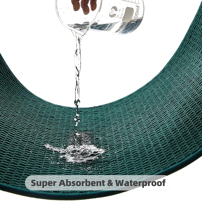 TYUU Bathroom Rugs Non Slip Washable, Super Absorbent Thin Bath Mat Small Quick Dry Low Pile Bathroom Rug, Dark Green 16"x24"