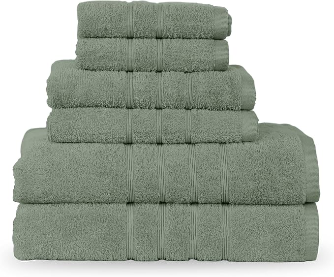 Martex Ultimate Performance 6-Piece Towel Set, Sage | 100% Cotton, Supersoft & Absorbent, Low-Linting, Easy Care, Versatile, 2 Bath Towels, 2 Hand Towels, 2 Wash Cloths