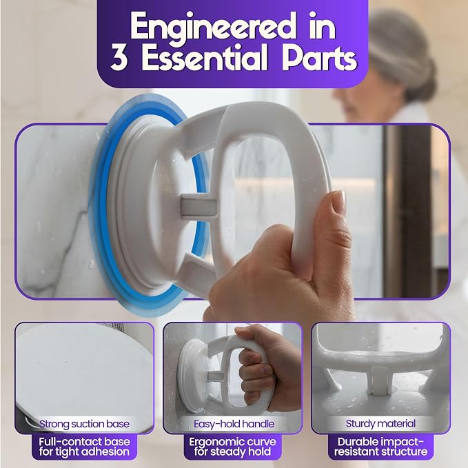 Changing Lifestyles - Safe-er-Grip Traveler Balance Assistant Bar | Traveler Balance Bar White Plastic Design Suction Cup Mount Tool-Free Installation Bath and Shower Use
