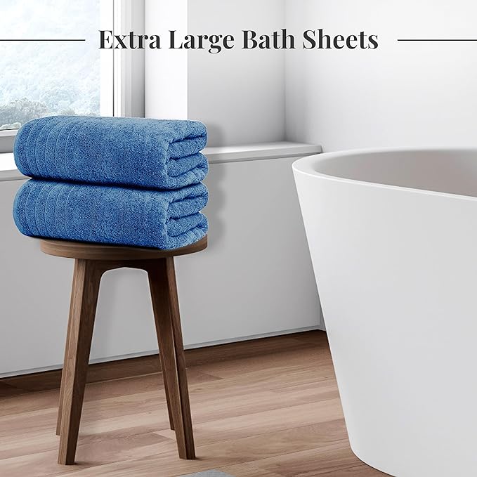 Tens Towels Pack of 2 Extra Large Bath Sheets 35 x 70 Inches, 100% Cotton, Larger & Lighter Weight, Quicker to Dry, Super Soft & Absorbent, Oversized Bath Towels, Blue