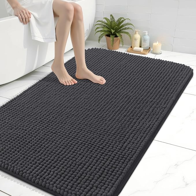 Arotive Bathroom Rugs 40" x 32", Ultra Soft Absorbent Chenille Bath Rugs, Rubber Backing, Machine Washable Bath Mats for Bathroom Floor, Tub and Shower, Home Decor Accessories, Dark Grey
