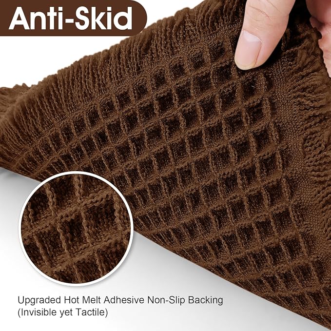 ACCUMTEK Upgraded Waffle Bath Mat, 36"x24" Brown, Super Absorbent Non-Slip Quick Dry Bathroom Rugs with Tassels, Machine Washable Ultra Soft Boho Bath Rugs for Floor, Toilet Mats Boho Farmhouse Decor