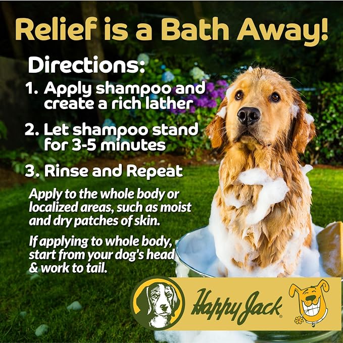 Happy Jack Dog Itch Relief Shampoo & Medicated Treatment, 12 oz | Stops Itching, Scratching & Gnawing Fast, Soothes Flea Bites & Allergies, Skin & Coat Care