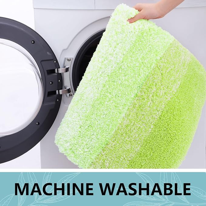 Arotive Microfiber Bathroom Rugs, Shaggy Soft and Absorbent Contour Toilet Rugs, Thick Plush Machine Washable Dry Bath Mats for Toilet Base, 24x16, Light Green, Rectangular