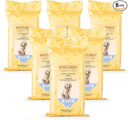 Burt’s Bees for Pets Gentle Cleansing Puppy Wipes with Buttermilk - Hypoallergenic, 98% Natural Origin Wipes That Gently Cleanse and Condition, Safe Formula, 50 Count - 6 Pack