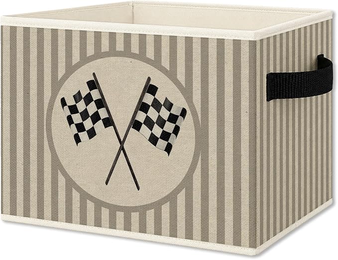 Race Car Boy Nursery Foldable Storage Bins Box with Handles, Neutral Striped Race Car Collapsible Organizer Basket for Kids Boys Bedroom Bathroom Playroom Clothes Books