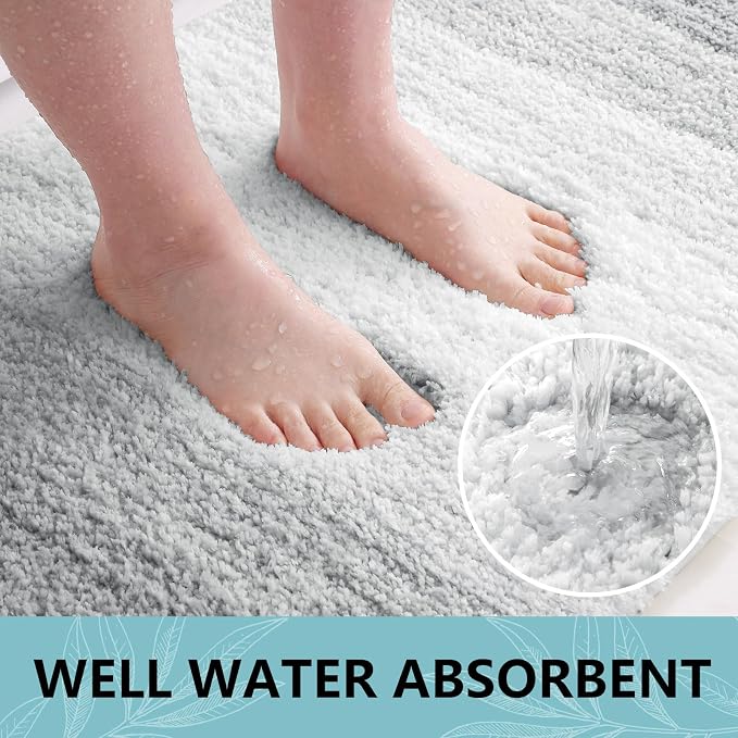 Arotive Microfiber Bathroom Rugs, Shaggy Soft and Absorbent Bath Rug, Thick Plush Machine Washable Dry Bath Mats for Bathroom, Tub and Shower, 54x24, Light Grey, Rectangular