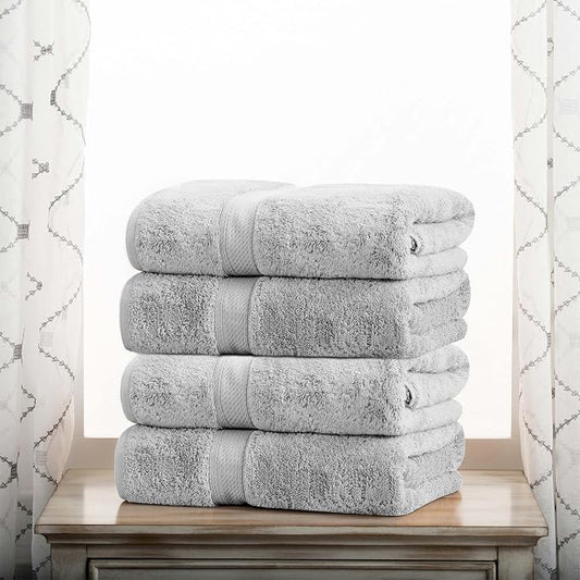 Superior Egyptian Cotton Plush & Absorbent, Bath Towel Set of 4, Silver | Quick Dry, Soft Luxury Towel Set, Bath Essentials for Bathroom, Guest Bath, Spa, 4 Piece Bath, Madeline Towels