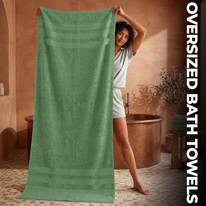 RIVERSIDE Pack of 2 Extra Large Bath Sheets 35 x 70 Inches, 100% Ring Spun Cotton, Hotel Quality, Oversized Bath Towels, Super Soft, Highly Absorbent & Quicker to Dry, Sage Green