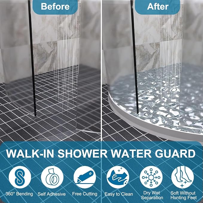Collapsible Shower Threshold Water Dam 2"H 67"L Shower Water Barrier Water Stopper for Shower Wet and Dry Separation Bathroom and Kitchen