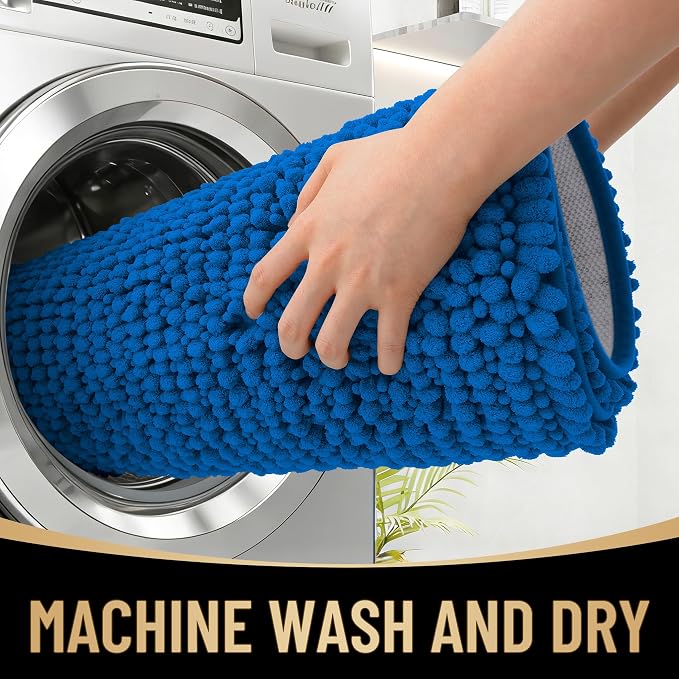 OLANLY Thick Bathroom Runner Rugs 44x24, Extra Soft Absorbent Chenille Bath Rugs, Rubber Backing, Machine Wash Dry, Long Bath Mats for Bathroom, Tub and Shower, Home Decor Accessories, Deep Navy Blue