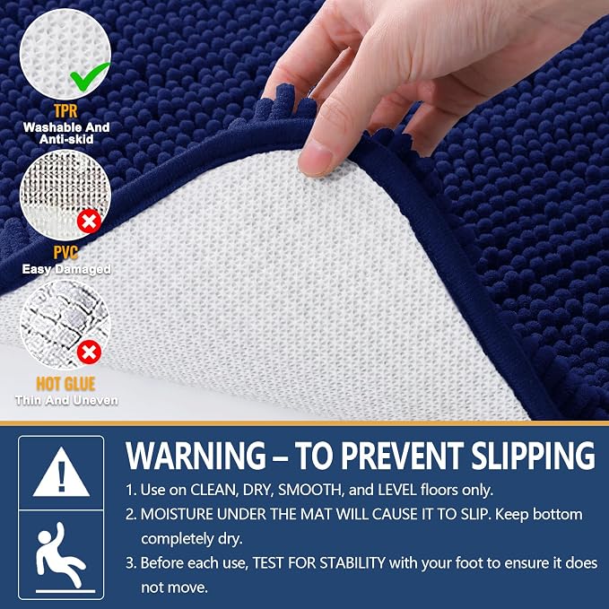 Arotive Bathroom Rugs 44x24, Extra Soft Absorbent Shaggy Chenille Bath Rugs, Machine Washable Rubber Backing Bath Mats for Bathroom Floor Tub and Shower, Home Decor Accessories, Navy