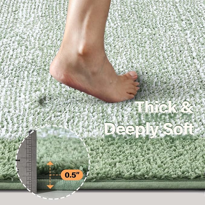 Bathroom Rugs 48x17 Non Slip Washable, Green Bath Mat for Bathroom Floor Tub, Soft Absorbent Quick Dry Mats for Shower, Bathtub,Home Decor