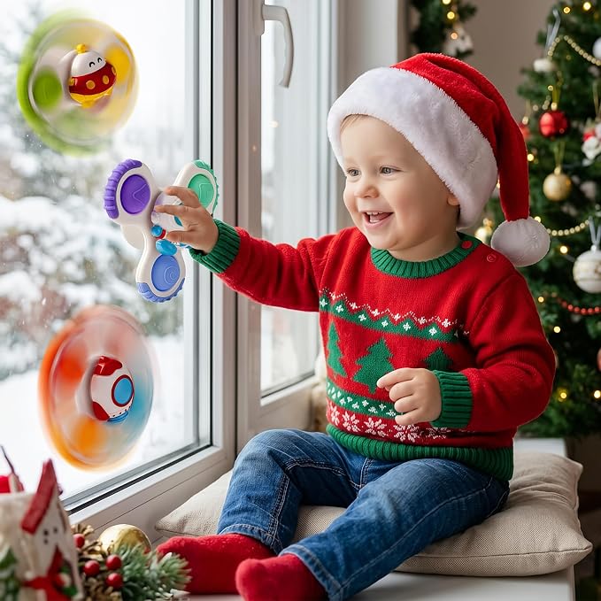 Baby Rocket Suction Cup Spinner Travel Toys for Kids Ages 1-3, Fidget Spinner Toys for 1 Year Old Boy Girl 12 Months, Sensory Bath Toy for Toddlers Infants Birthday Gifts