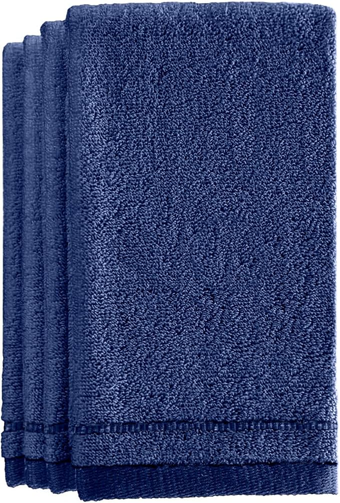 Creative Scents Cotton Fingertip Towels Set Blue - 4 Pack - 11 x 18 Inches Decorative Small Extra-Absorbent and Soft Terry Towel for Bathroom - Powder Room, Guest and Housewarming Gift (Navy Blue)