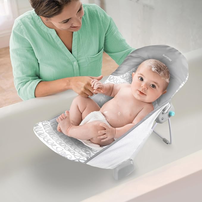 Ingenuity Foldaway 2-Position Baby Bath Seat,Adjustable Support for Sink or Bathtub,Ages 0-6 Months up to 20 Pounds,Machine-Washable Sling,(Pack of 3)
