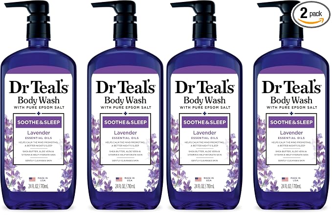 Dr Teal's Body Wash with Pure Epsom Salt, Soothe & Sleep with Lavender, 24 fl oz (Pack of 4)