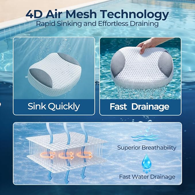 Hot Tub Booster Seat for Adults, 4D Air Mesh Hot Tub Cushion with 6 Strong Non-Slip Suction Cups, Ergonomic Hot Tub Seats, Quick Dry Hot Tub Accessories for Adults Indoor Outdoor, No Zipper Design