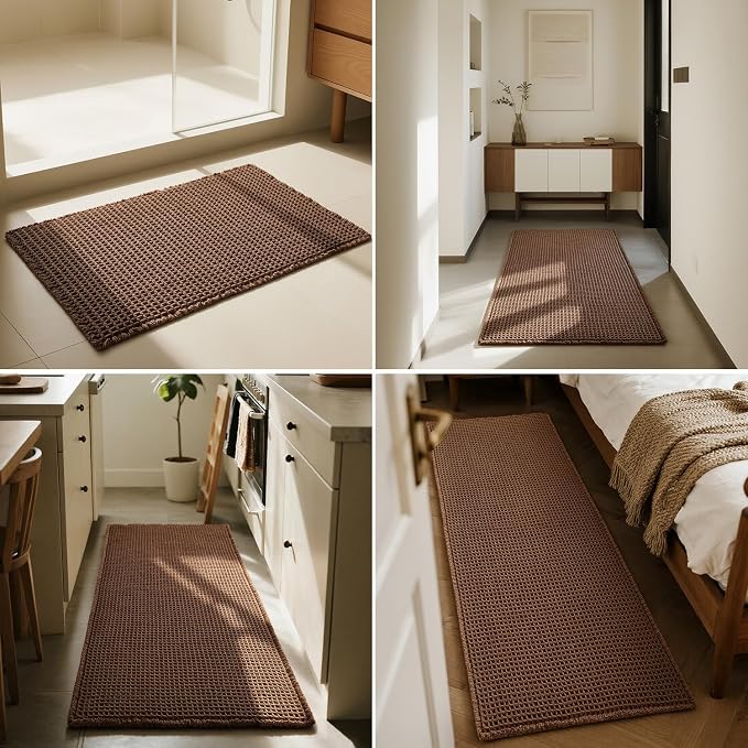 Triohero Waffle Bath Mat, Boho Bathroom Rugs Non Slip Washable, Ultra Soft Super Absorbent Quick Dry Farmhouse Bathroom Decor, 20" x 30", Mocha