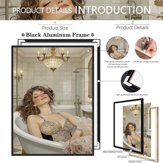 Elegant Vintage Bathing Woman Wall Art Luxury Bathroom Poster with Crystal Chandelier Classic Victorian Spa Art Print Aesthetic Wall Decor for Powder Room Apartment 12X18 in Unframed