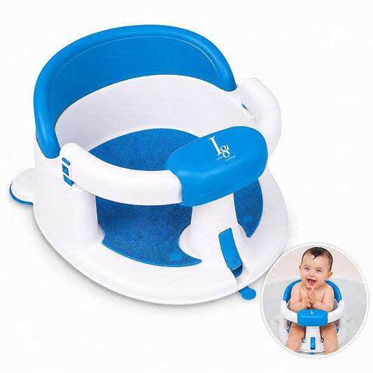 Baby Bath Seat for Babies 6-24 Months, Non Slip Infant Bath Seat with 4 Suction Cups, BPA Free Baby Bathtub Seat, Secure Bath Support Chair for Sit Up Babies, Blue
