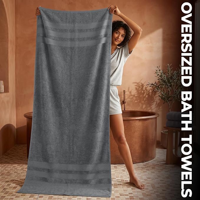 RIVERSIDE Pack of 2 Extra Large Bath Sheets 35 x 70 Inches, 100% Ring Spun Cotton, Hotel Quality, Oversized Bath Towels, Super Soft, Highly Absorbent & Quicker to Dry, Grey