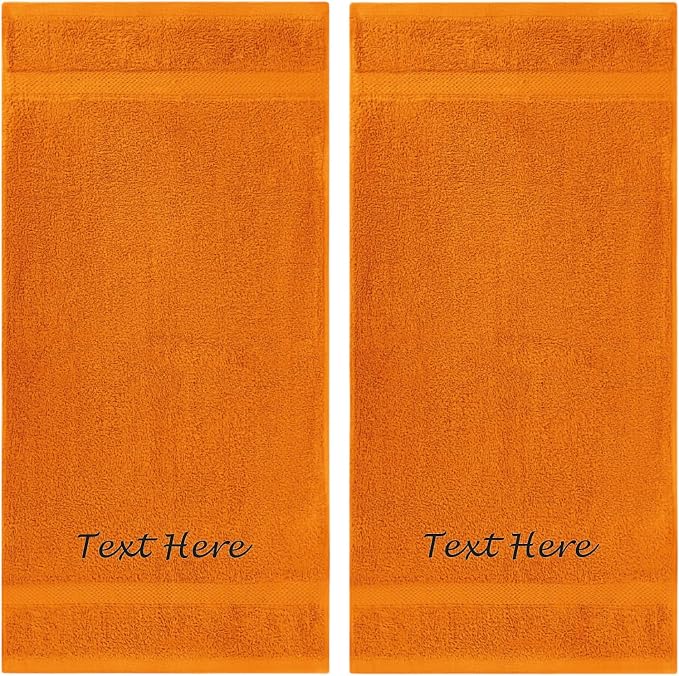 Personalized Passion 2-Pack Towels Set with Embroidered Text - Highly Absorbent & Super Soft Turkish Cotton Bath Sheets for Spa, Gym, Pool and Hotels - 24"x50" Large Bath Towels - Orange