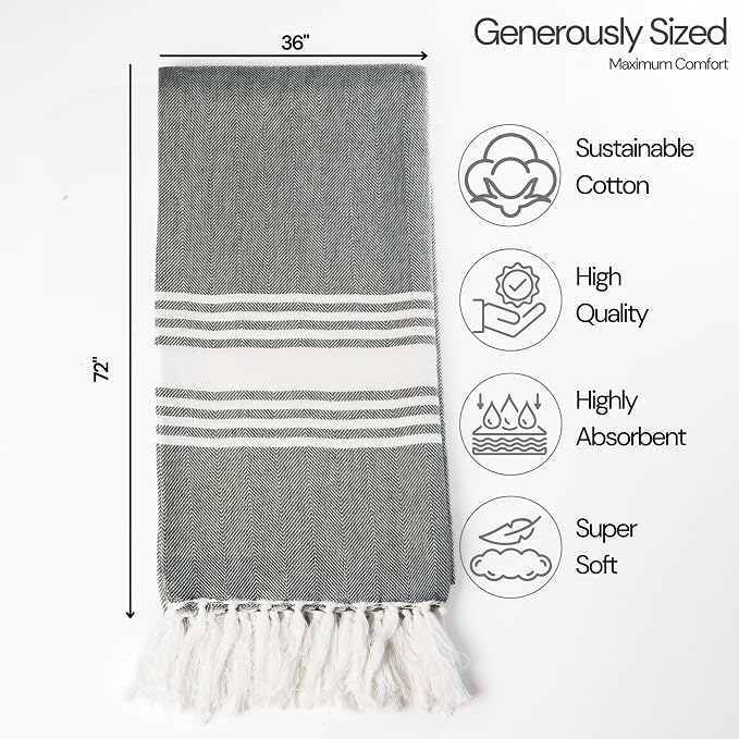 Salt Earth 100% Cotton Herringbone Turkish Beach Towel (Set of 4, 36"x72") - Soft, Quick Dry, Absorbent Towels for Bathroom, Home, Travel, Pool, Spa, Bath, Swim - Beach Towels Oversized (Green/Yellow)