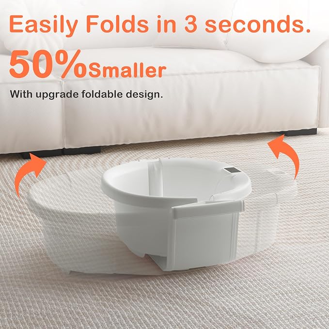 Collapsible Baby Bathtub - Large Baby Bath Tub with Thermometer & Cushion | Travel Portable Newborn Infant Bathtub | Foldable Toddler Bathtub for Baby 0 to 36 Months (White)