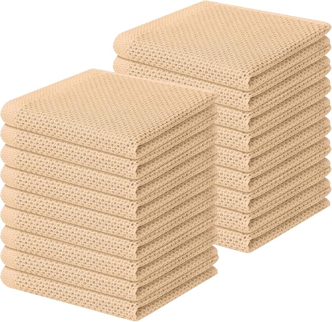 Homaxy 100% Cotton Waffle Weave Kitchen Dish Cloths, Ultra Soft Absorbent Quick Drying Dish Towels, 12 x 12 Inches, 18-Pack, Apricot