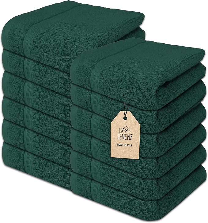 Soft Wash Cloths - 12 Pack Plush and Absorbent Cotton Washcloths for Face, Body, and Baby - Multi-Purpose, Quick-Dry Wash Cloths Set 13x13'' (Olive Green)
