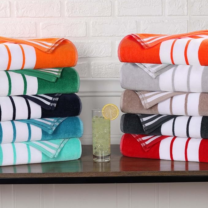 Superior Cotton Cabana Striped Beach Towels, Colorful Towels for Adult, Kid, Pool, Swimming, Sand, Travel, Large Oversized, Absorbent, Fast Drying, Bath Basics, Cabana Collection, 1 Piece, Dark Green