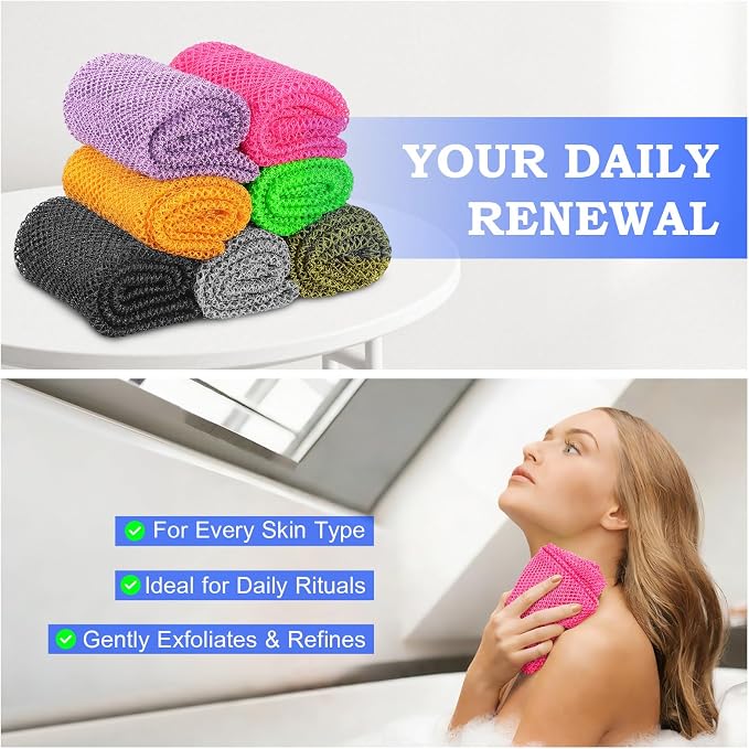 African Net Sponge - Deep Exfoliating Body Scrubber - Ultra Long African Net Sponge Reaches All Back Areas, Gently Buffs Away Dry Flaky Skin for a Renewed Feel, Home Spa Experience（Rose red）