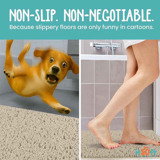 Runner Chenille Bath Mats 71"x21", Plush Absorbent Quick Dry, Soft & Machine Washable, Non Slip Carpet for Bathroom, Thick Bathroom Rugs, Shower Restroom Rug Mat, Alfombras De Bano, Bathrugs