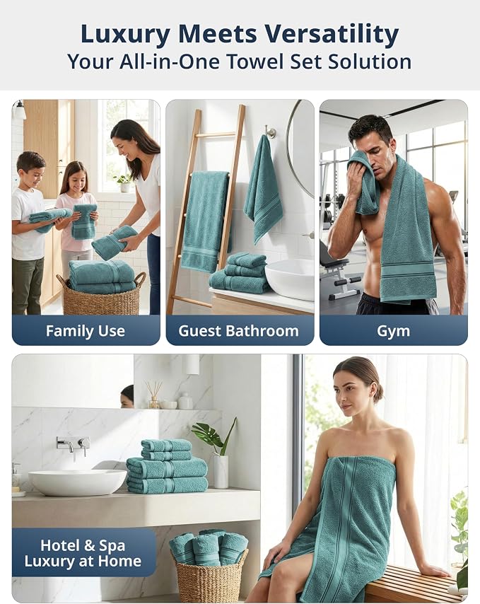 LANE LINEN 100% Cotton Bath Towel Set of 18 – 6 Bath, 6 Hand Towel & 6 Washcloths, Zero Twist, Absorbent Softness for Daily Use, Perfect for Airbnb, Spa & Hotel, Machine Washable – Teal