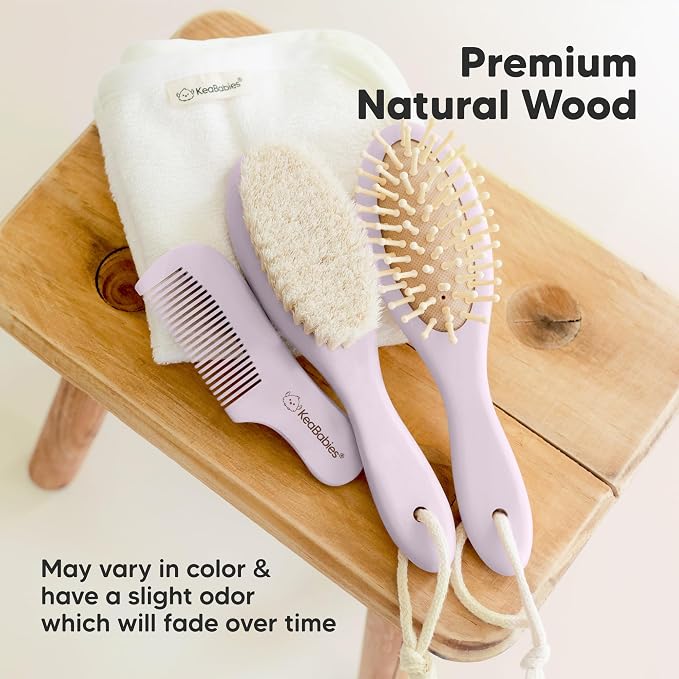 Wooden Baby Hair Brush for Toddler, Infant Cradle Cap (Thistle, Regular) | Soft Goat Bristles Brush for Newborn Girl, Boy Hair, Scalp, Styling, Gentle Grooming, Baby Comb, Baby Bath Essentials