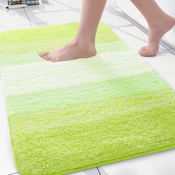 Arotive Microfiber Bathroom Rugs, Shaggy Soft and Absorbent Contour Toilet Rugs, Thick Plush Machine Washable Dry Bath Mats for Toilet Base, 30x20, Light Green, Rectangular