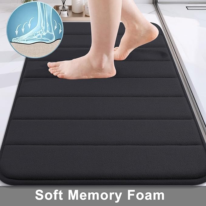Buganda Memory Foam Bath Mat, 47" x 24", Ultra Soft Bathroom Rugs, Water Absorbent and Machine Washable Bath Rug Runner for Bathroom, Shower, and Tub, Black